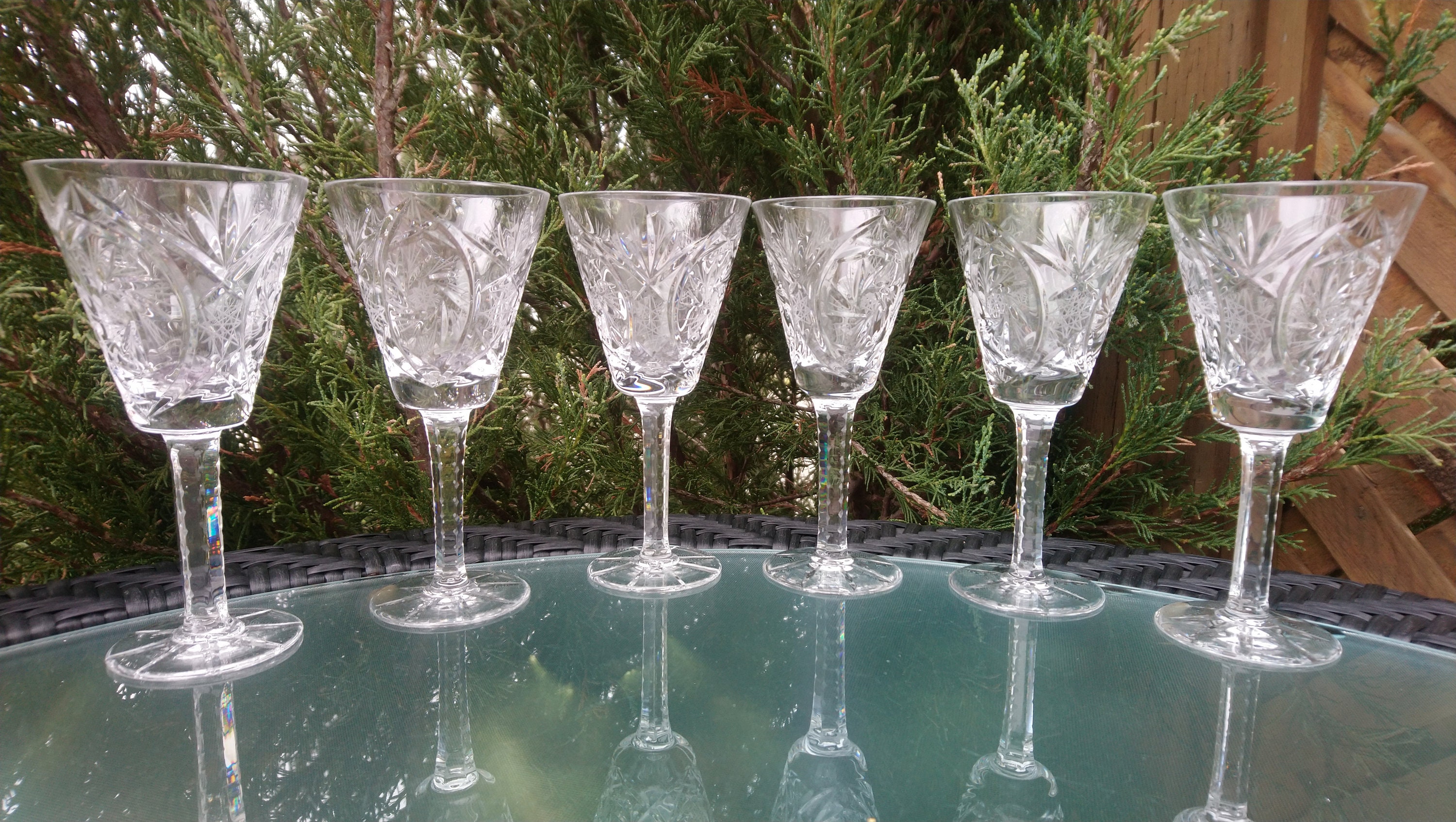 Set Of Six Vintage Pinwheel Crystal Stemmed Wine Glasses Etsy