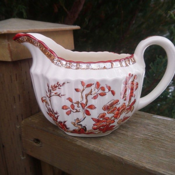 Copeland Spode India Tree Vintage Creamer, England, Red Rust Scalloped Edge Cream Pitcher, Vintage Tableware 1950s, Red Trim Decor, Creamer