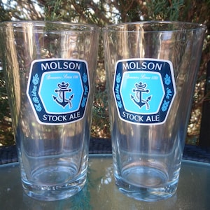 Molson Stock Ale Beer Glasses, 20 Ounces, From Molson Coors, Set Of Two, Thick Heavy Glass