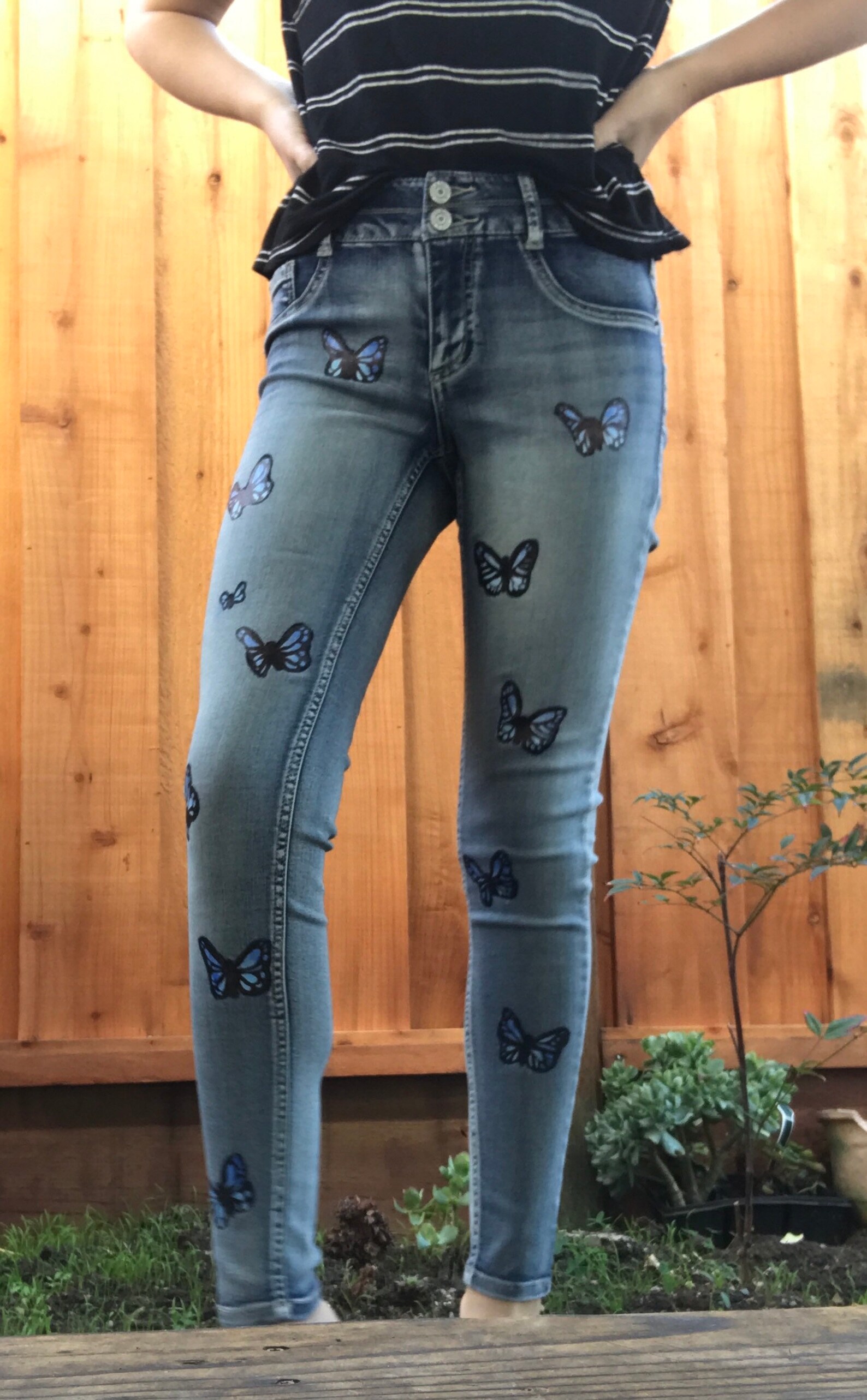 Blue Butterfly Jeans Etsy