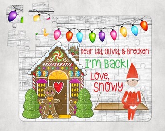 Personalized Puzzle Red Truck with Christmas Lights Educational Name Puzzle Christmas Elf Puzzle Kid Gift Childrens Custom Puzzle
