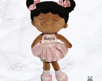 Black Personalised plush doll + backpack. Soft doll super cute black doll + bag, perfect for Christmas/ kwanzaa or birthday gift