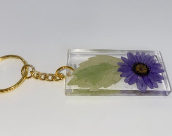 Real Purple Flower Resin Keychain