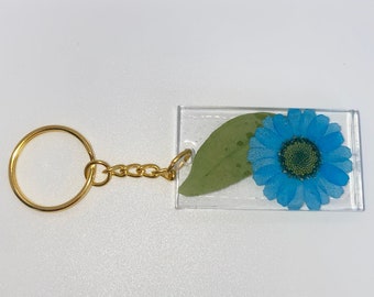 Real Blue Flower Resin Keychain