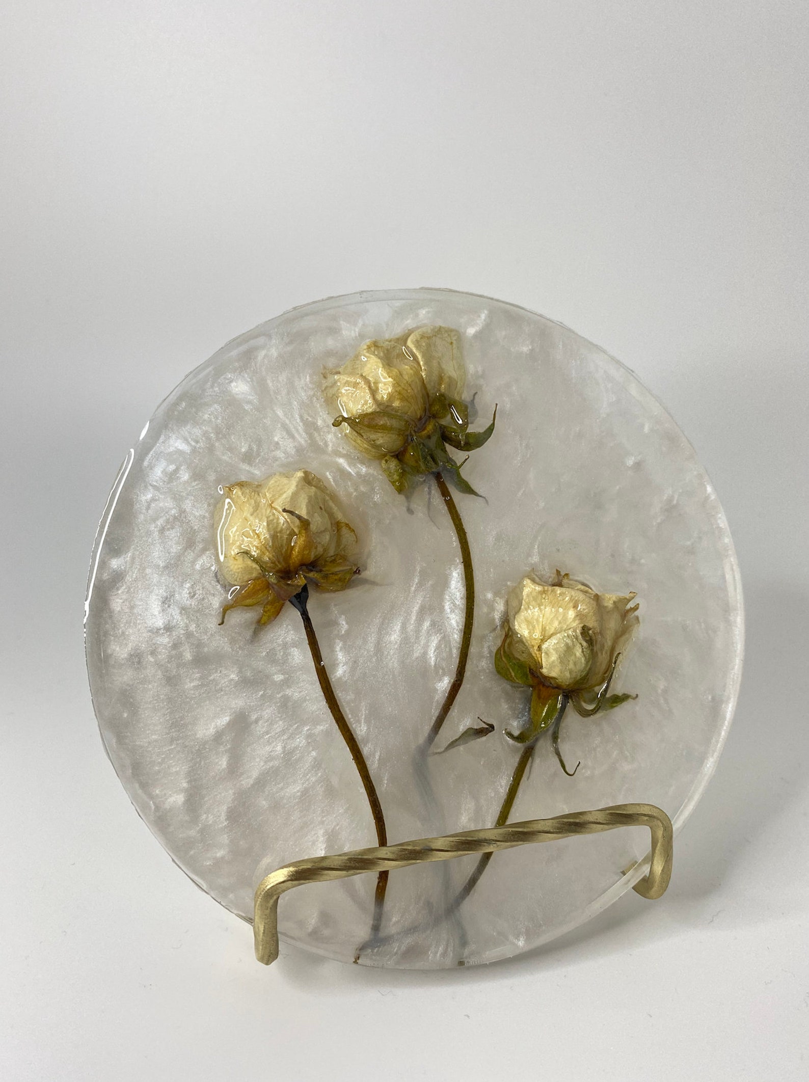 Real Preserved Yellow Roses in a pearlescent resin circle Etsy