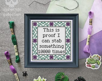 This is proof I can stab something Cross Stitch Pattern | Subversive Embroidery Design | Flower Border Needlework (PDF Download)