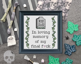 In loving memory of my final F Cross Stitch Pattern | Grave Cross Stitch Pattern | Spooky Cross Stitch Pattern Instant PDF Download