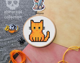 Mini Orange Cat Cross Stitch Pattern | Ginger Kitten Embroidery Needlework (PDF Download)