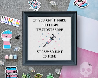 If you can't make your own testosterone Cross Stitch Pattern | Trans Embroidery Design | Subversive Needlework(PDF Download)