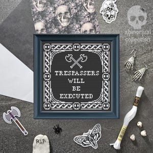 Patrón de punto de cruz "Los intrusos serán ejecutados" / Patrón de punto de cruz subversivo / Patrón de punto de cruz del vestíbulo de entrada Descarga instantánea en PDF