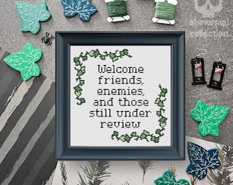 Welcome friends, enemies and those still under review Cross Stitch Pattern | Subversive Plant Embroidery Needlework (PDF Download)