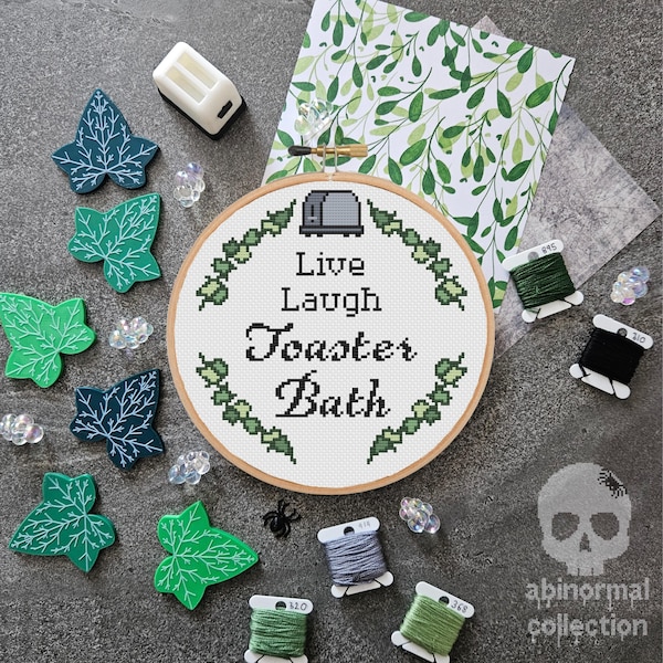 Live Laugh Toaster Bath Cross Stitch Pattern | Subversive Embroidery Design | Live Laugh Love Needlework (PDF Download)