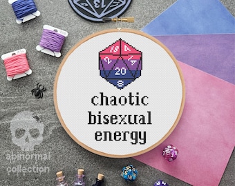 Chaotic Bisexual Energy Cross Stitch Pattern | D&D D20 Cross Stitch Pattern | LGBTQ+ Cross Stitch Pattern Instant PDF Download