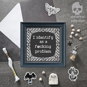 Me identifico como un problema Patrón de punto de cruz / Diseño de bordado subversivo / Labor de costura con malas palabras (Descarga PDF)