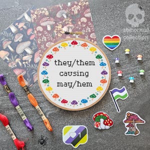 They/them causing may/hem Cross Stitch Pattern | LGBTQ+ Pride Cross Stitch Pattern | Non-binary Cross Stitch Pattern PDF Download