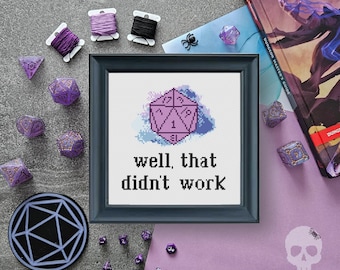Well that didn&#39;t work Cross Stitch Pattern | D&D Cross Stitch Pattern | Dice Cross Stitch Pattern Instant PDF Digital Download