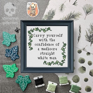 Carry yourself with the confidence of a mediocre straight white man Cross Stitch Pattern | Subversive Plant Cross Stitch Pattern Instant PDF