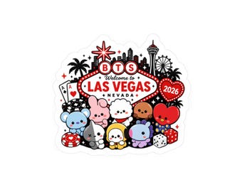 May include: A colorful sticker featuring cartoon characters and the text "Welcome to Las Vegas Nevada." The design includes a red heart with "2026" and iconic Las Vegas imagery like a casino and the Eiffel Tower.