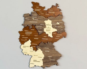 Mapa de madera de Alemania, arte de pared 3D, alfiler de empuje de Berlín, regalo de viaje, recuerdo de Navidad único