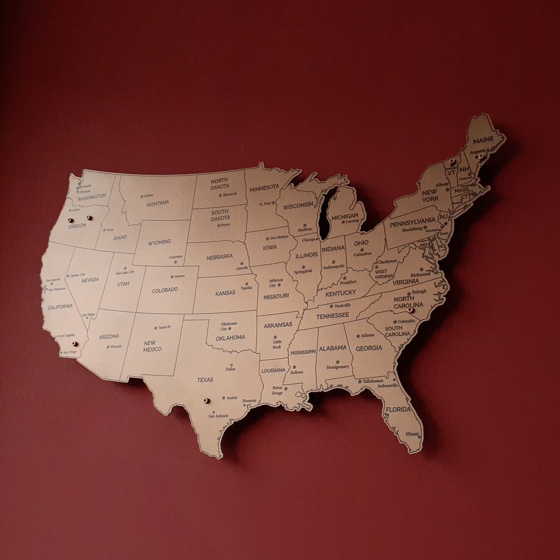 Printed Metal Map Wall Decor USA Map Wall Art Home Decor Etsy