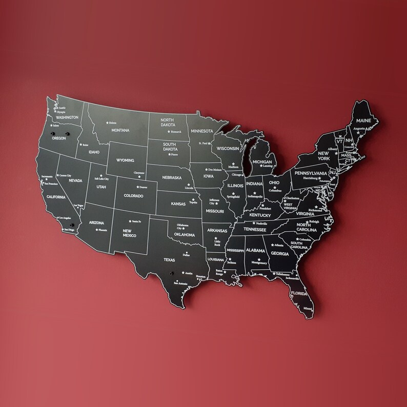 Printed Metal Map Wall Decor USA Map Wall Art Home Decor Etsy