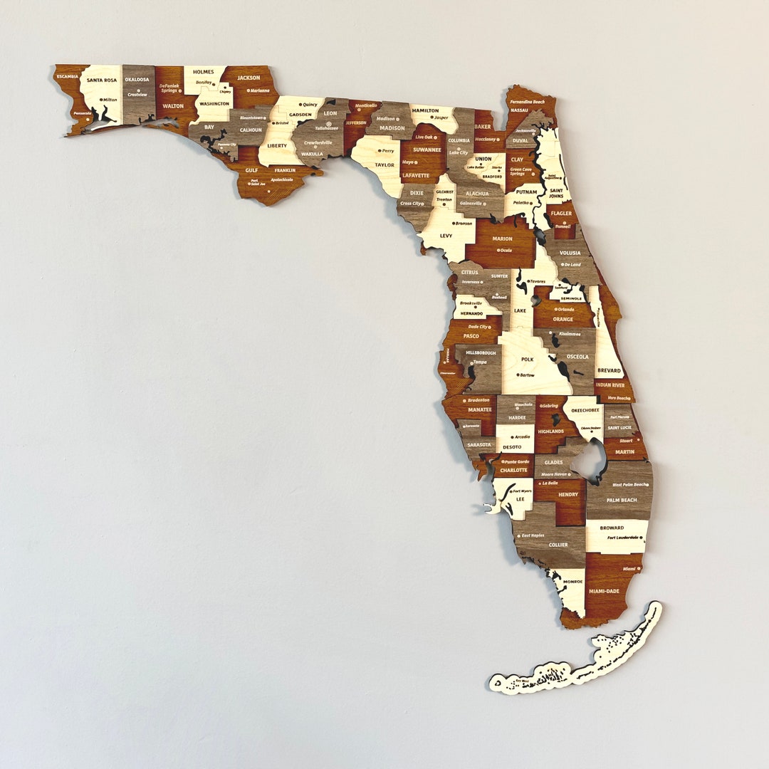 Wooden Florida Map Wall Art 3d Florida State Push Pin Travel Gift