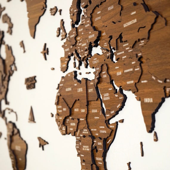 3D Multilayered World Map Multicolored  World map wall decor, World map  decor, Wood world map