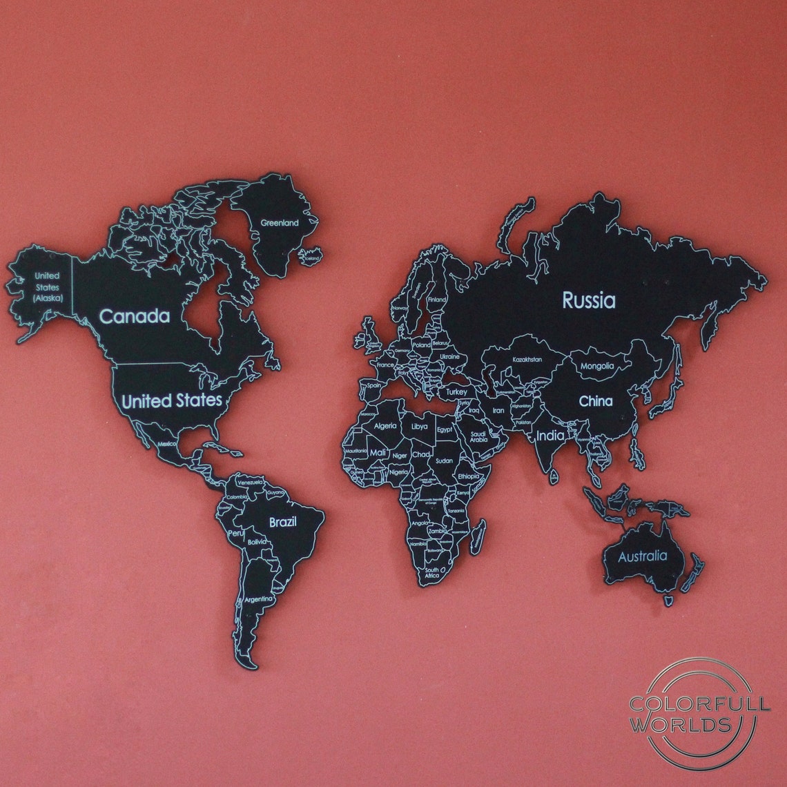 3D Metal World Map Metal Wall Map Housewarming Gift 3D UV | Etsy