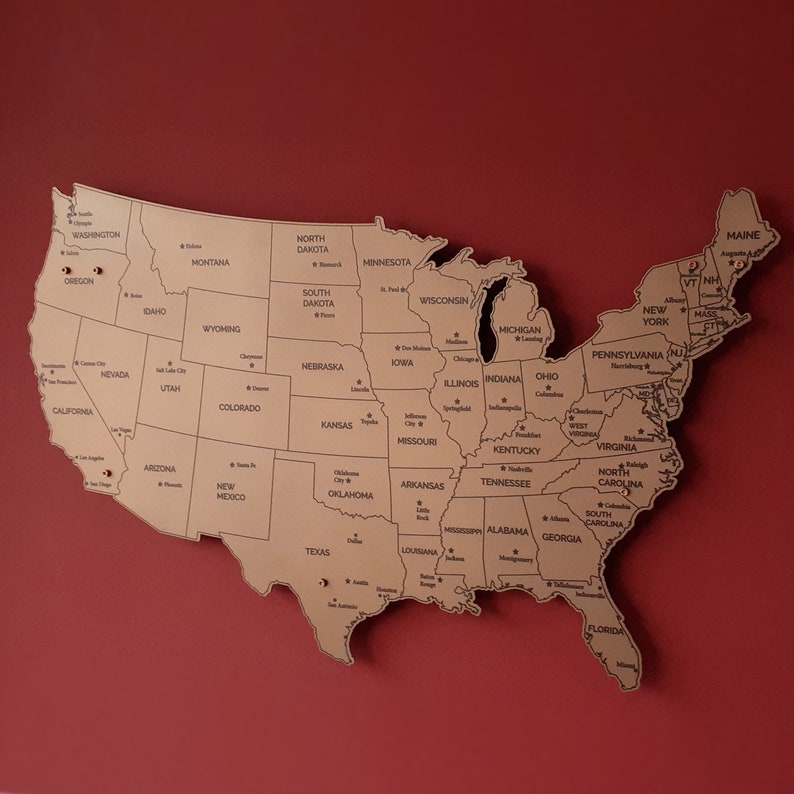 Printed Metal Map Wall Decor USA Map Wall Art Home Decor Etsy
