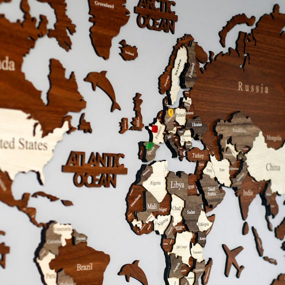 Wooden World Map Rustic Wall Art Home Decor Large Travel Map Wood