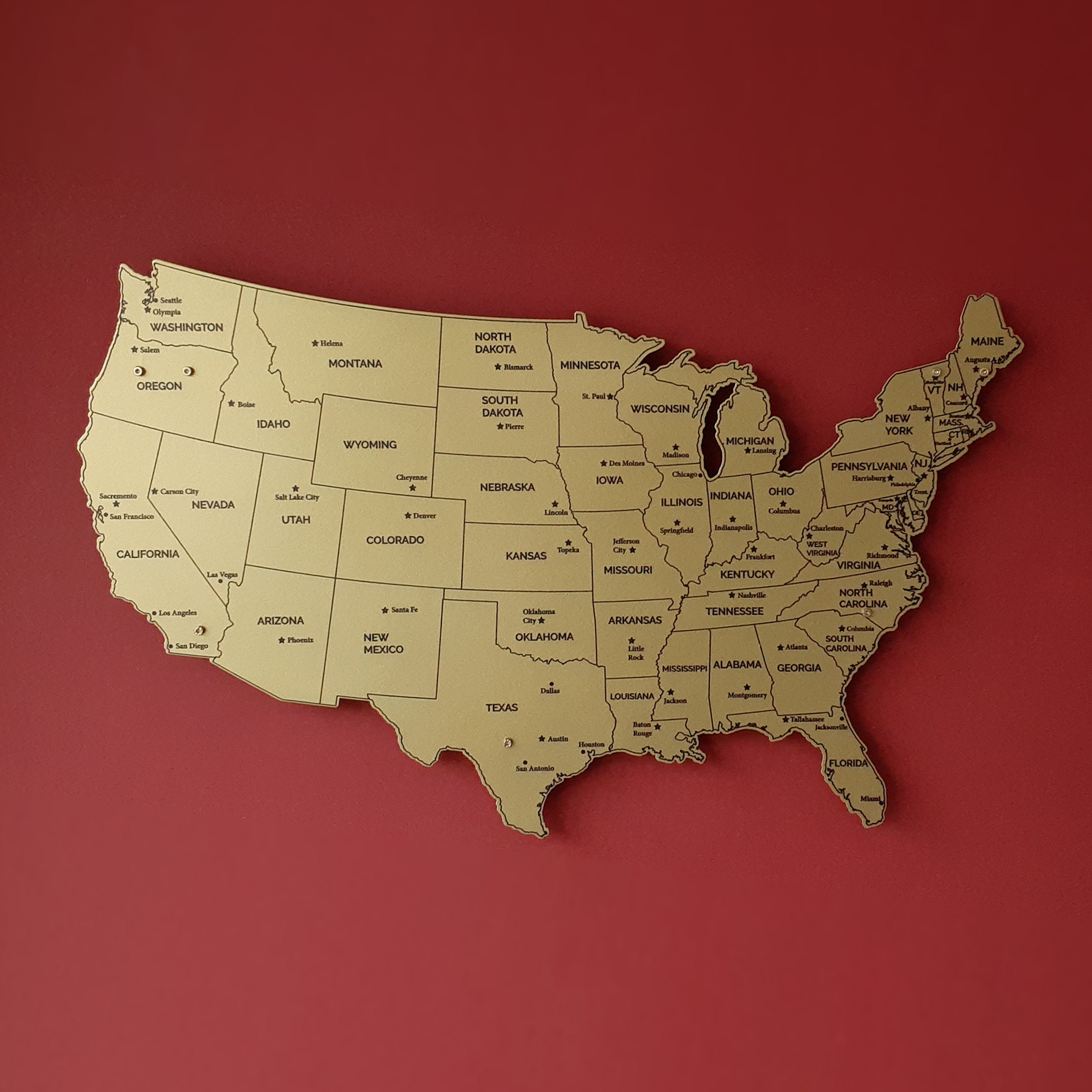 Printed Metal Map Wall Decor USA Map Wall Art Home Decor Etsy