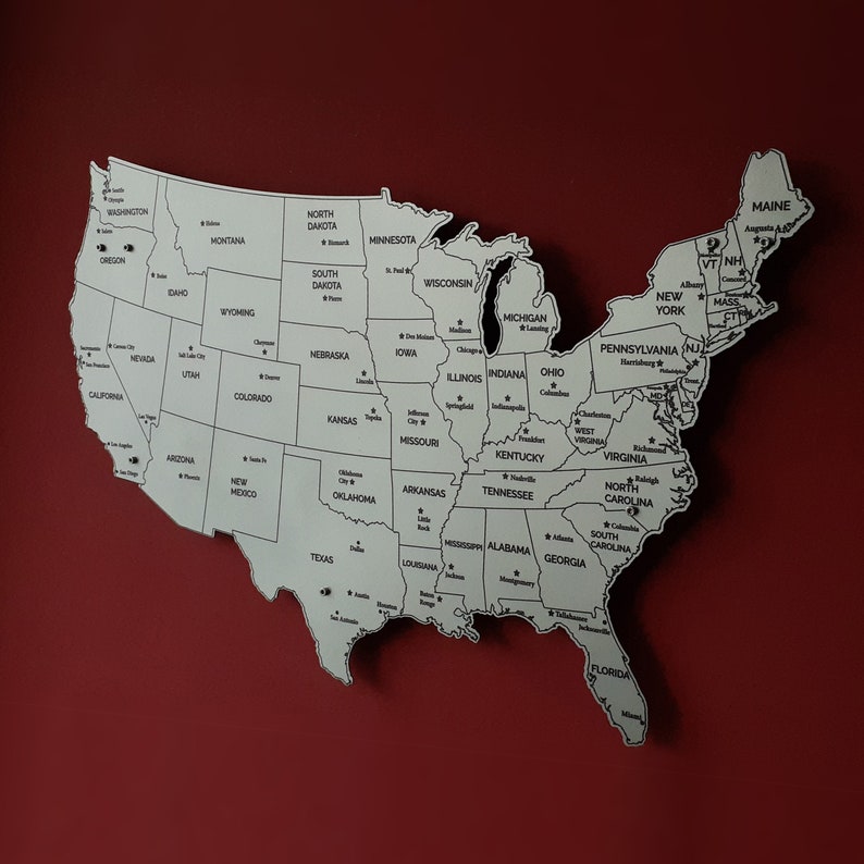 Printed Metal Map Wall Decor USA Map Wall Art Home Decor Etsy