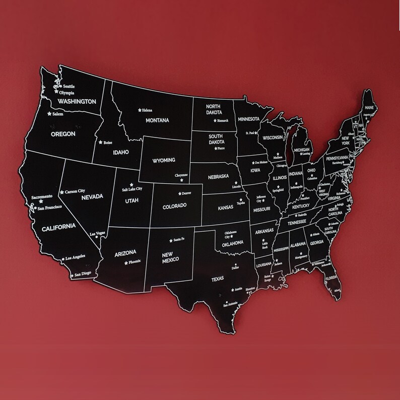 Printed Metal Map Wall Decor USA Map Wall Art Home Decor Etsy