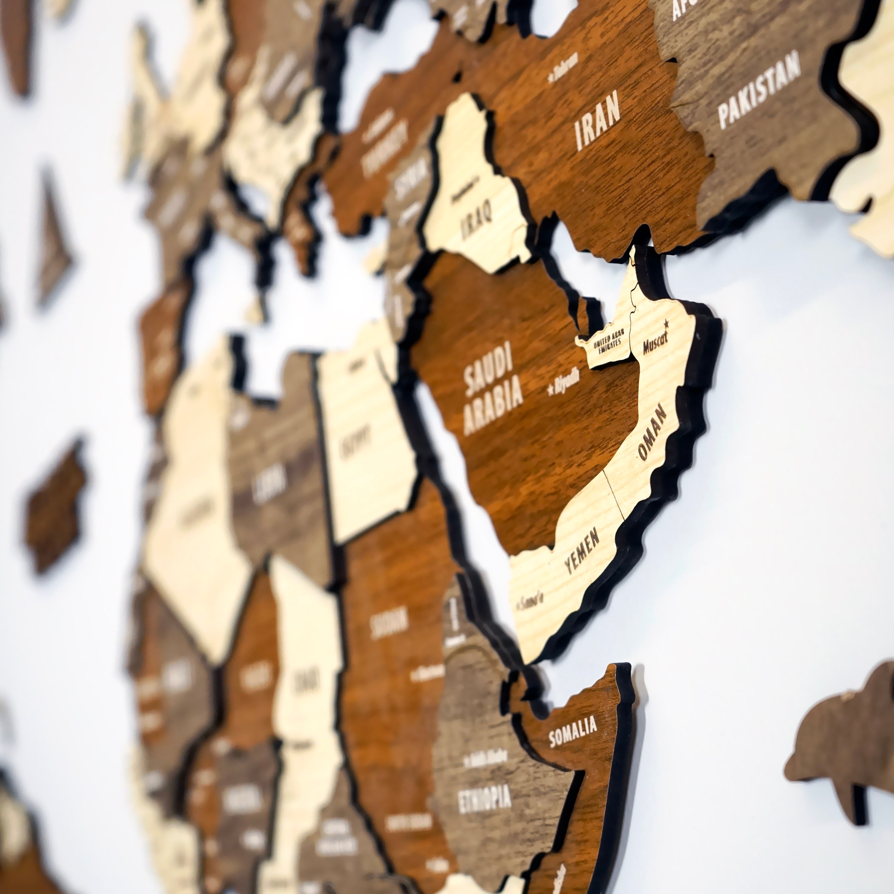 Wooden Word Map - Wood Wall World Map Two Layered –