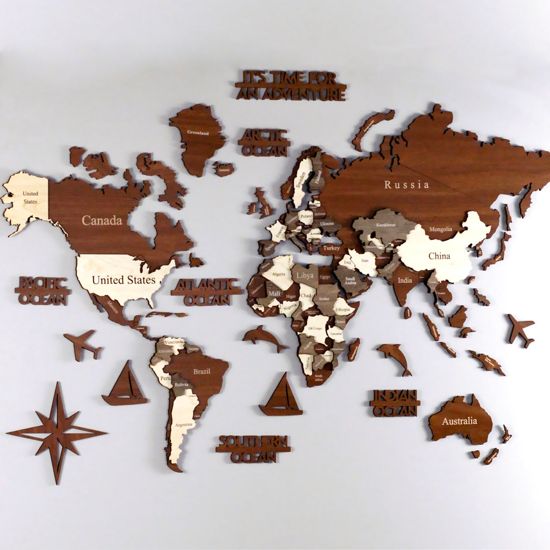 3D Wooden World Map Wood Wall Map Housewarming Gift - Etsy UK