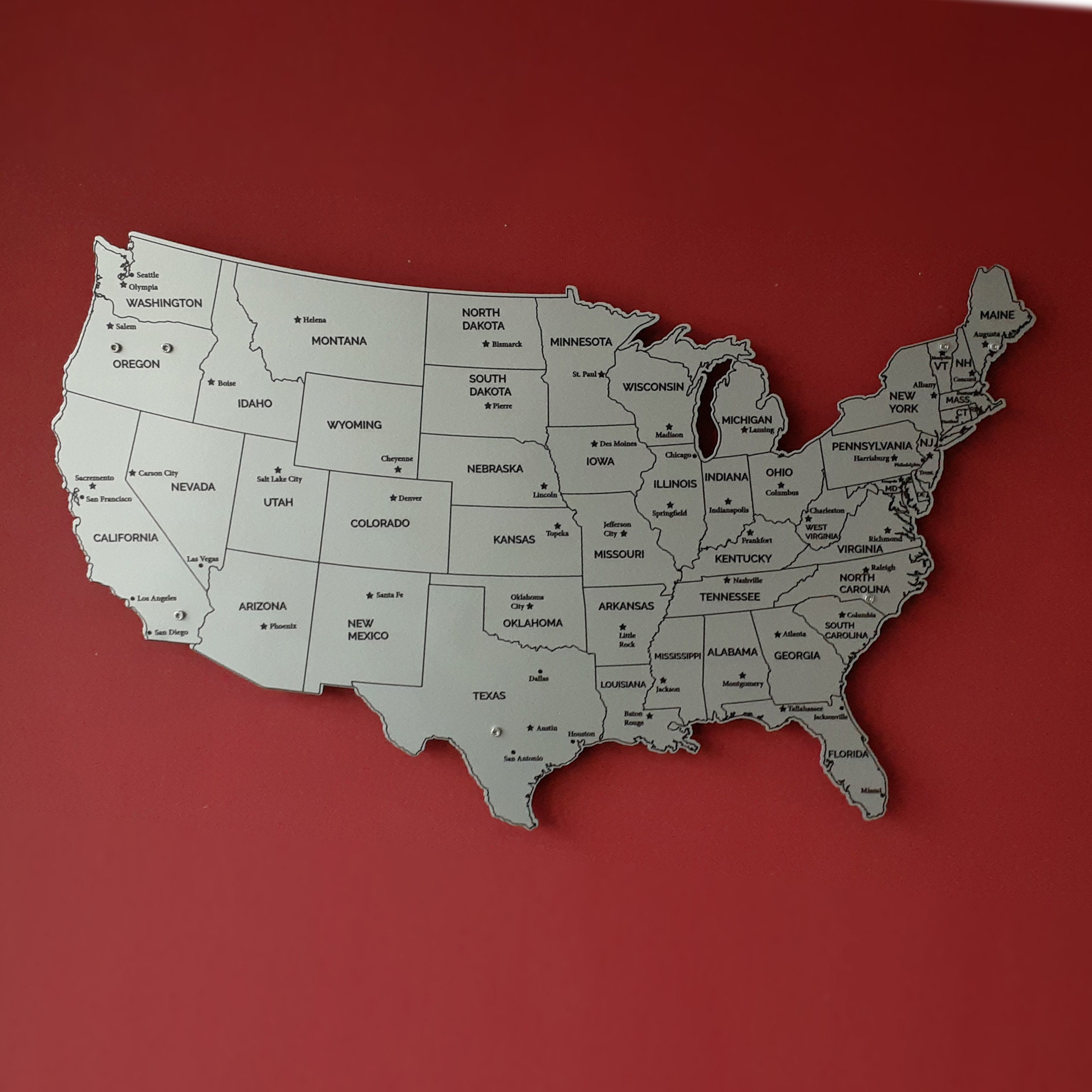 Printed Metal Map Wall Decor USA Map Wall Art Home Decor Etsy