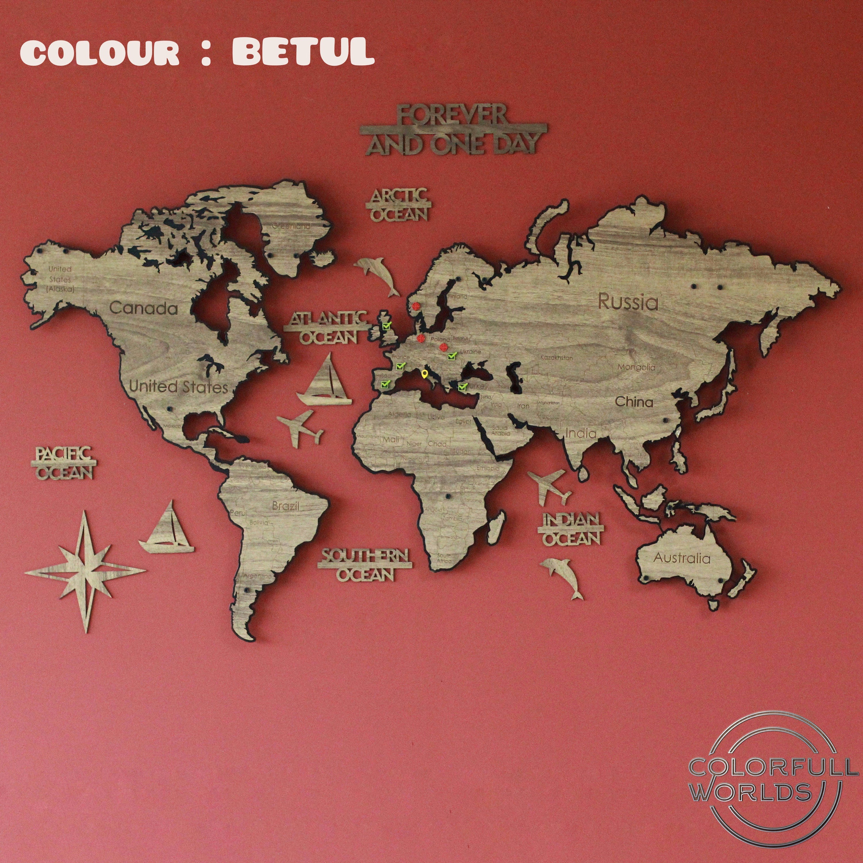 Wooden&metal World Map Gift for Him Wall Decor Kids Room Etsy