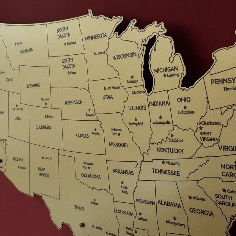 Printed Metal Map Wall Decor USA Map Wall Art Home Decor Etsy