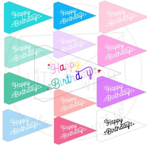 Digitale alles Gute zum Geburtstag-Wimpelfahnen ⎮ Printable Happy Birthday Cake Topper ⎮ Geburtstags-Foto-Requisite ⎮ Bunte Geburtstagsfahnen