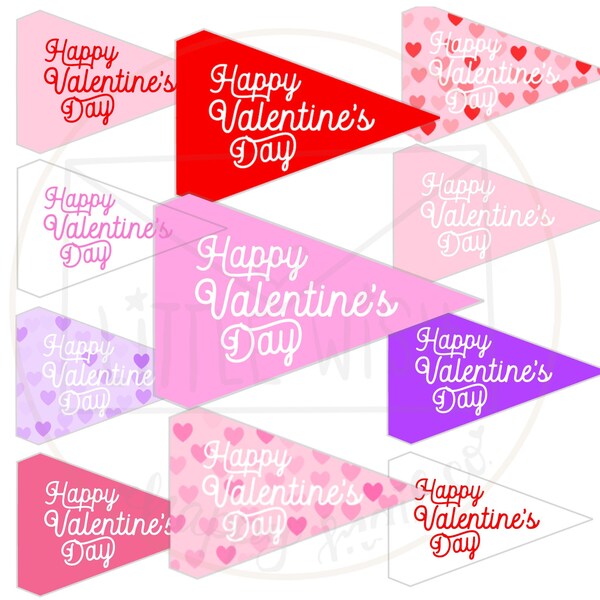 Happy Valentine's Day printable pennant flags; instant printable Valentine's flags