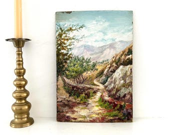 Vintage Rural Landscape Oil Painting. Original Impasto Style Artwork Wall Decor.