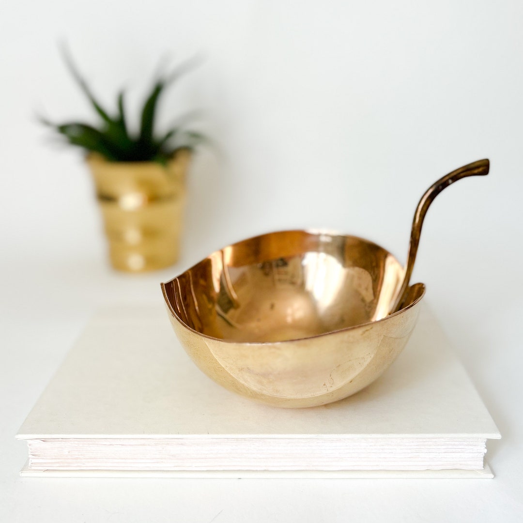 MCM Brass Bowl With Handle. Vintage Cherry Shaped Brass Dish. Etsy