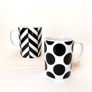 Vintage Fitz and Floyd Black and White Mugs, Pair. Bold Graphic Patterns.