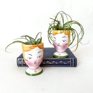 Vintage Lady Head Porcelain Egg Cups, Pair.