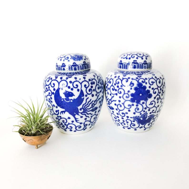 Chinoiserie Ginger Jars. Vintage Blue and White Ginger Jar. Etsy