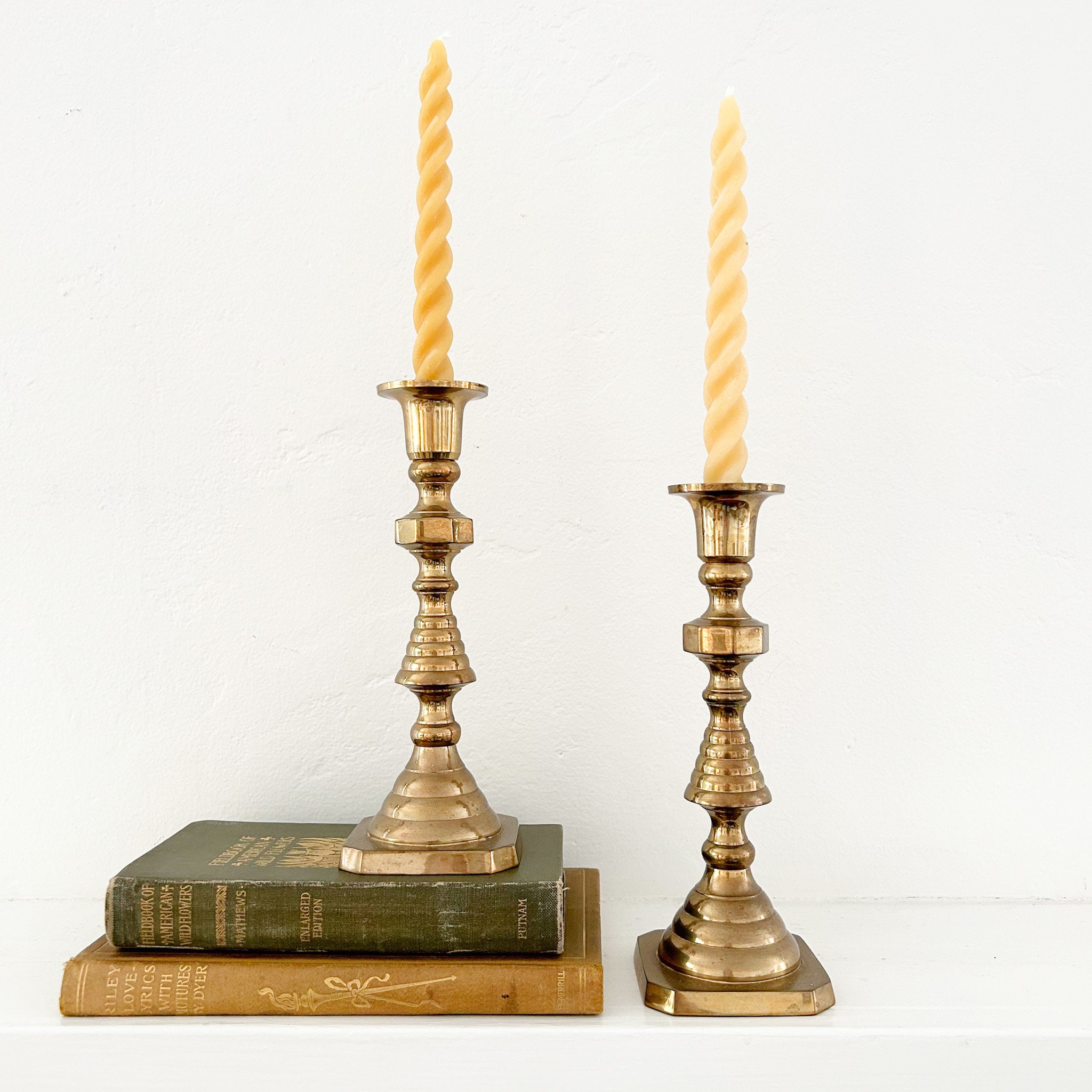 Antique Brass Candlestick Holders Pair Push up Candle Ejector 10 19th  Century 