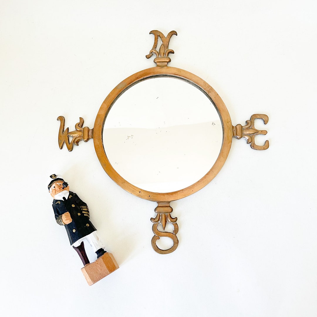 Vintage Brass Compass Rose Wall Mirror. Mid Century Beach House ...