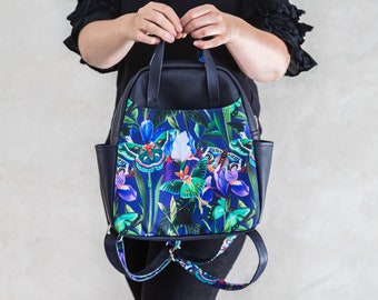 Navy backpack with butterflies