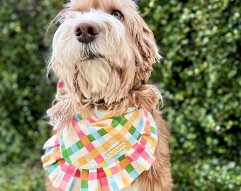 Garden Party | snap closure dog bandana, Easter dog bandana, spring dog bandana, plaid bandana, girl bandana, boy bandana, dog accessories