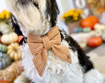 Evermore | slip on collar sailor bow, dog accessories, cable knit sailor dog bow, girly sailor dog bow, cinnamon dog sailor bow,fall sailor